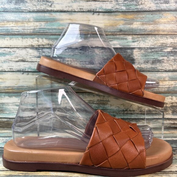 Madewell Slide Sandal Womens Louisa 7.5 Woven Brown Leather Slip On Flat Casual - Picture 1 of 10